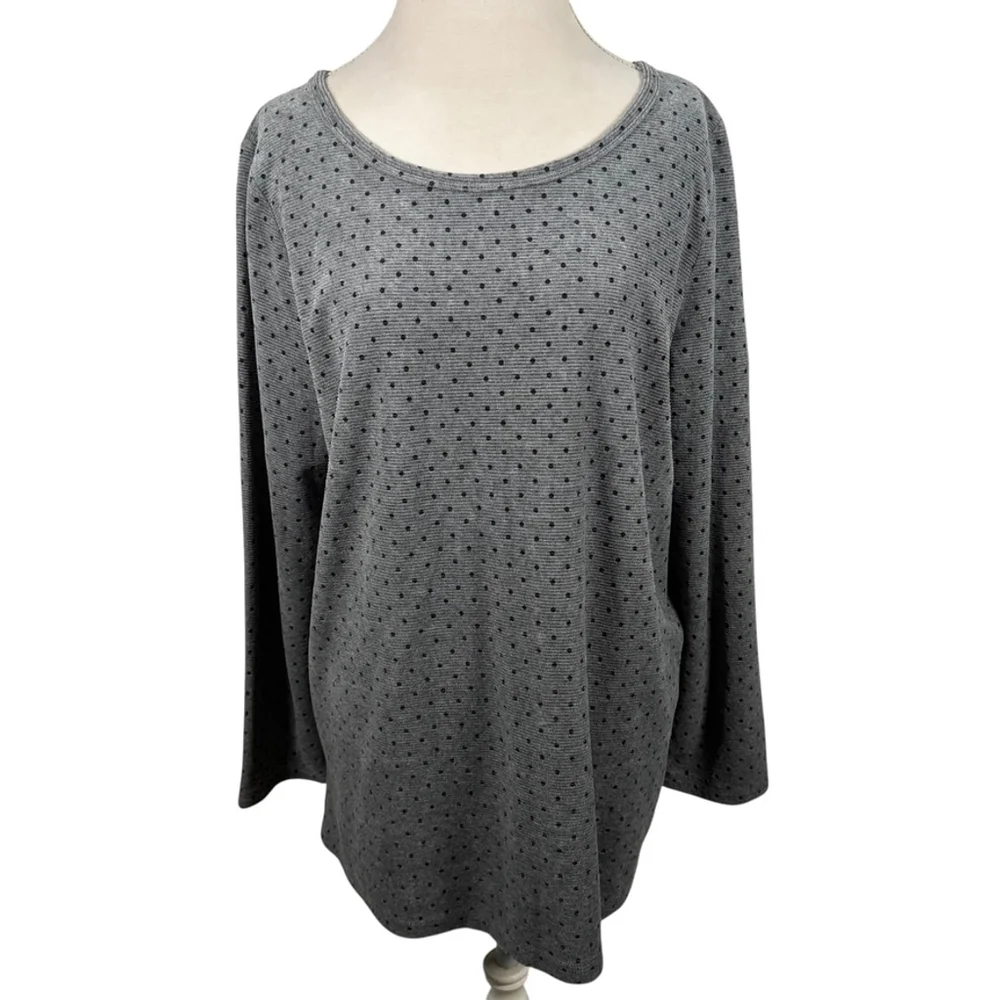 Talbots Velour Ribbed Knit Tunic Top Gray Black Polka Dot Soft Casual size XL - Picture 2 of 10